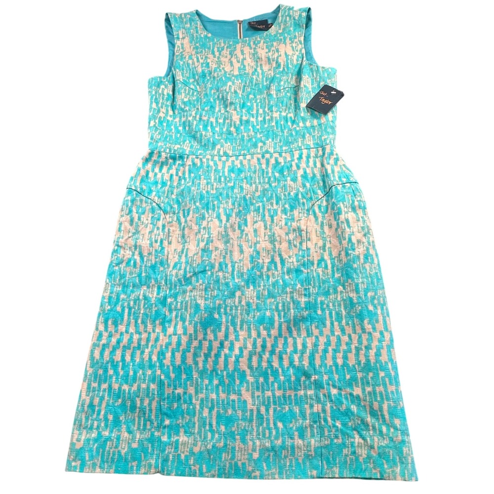 Just Taylor‎ Size 4 Women's Dress Aqua Beige Abstract Dress NWT